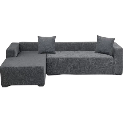 Sofa Überzug 2er Set Couch Überzug für Ecksofa 3+4 Sitzer Baumwolle Grau Blumen - Bild 1 von 2