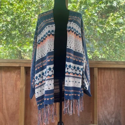 Cárdigan para mujer Easel Longline boho con flecos colorido talla M Foto 1 de 4