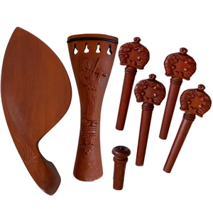 Jujube wood Violin Accessories Kits Tailpiece Pegs with Engrave Carving 4/4 Size - Picture 1 of 5