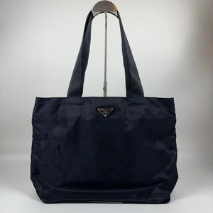 Auth PRADA Nylon Tote Bag Purse Dark Navy k63 - Picture 1 of 19