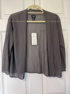 Eileen Fisher Musel Open Front Sheer Crespo Rayon Nylon Cardigan Petite Large - Picture 1 of 9