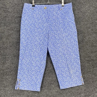 Hearts Of Palm Petite Womens 6P Blue Geometric Pattern  Metal Detail Capri Pants - Image 1 of 4