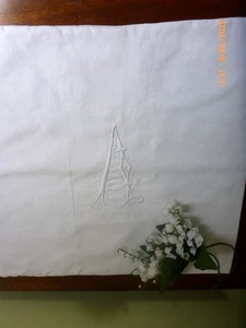 Vintage Fine White Linen Monogrammed A Cushion Cover 15" x 14 3/4" - Picture 1 of 7