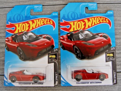 Lote de 2 Hot Wheels Tesla Roadster 2019 con Starman #109 HW Space #2/5 EV Foto 1 de 4