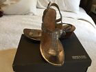 Kenneth Cole "Sunroom" Pewter Faux Reptile Wedge Heel Tong Sandals -- 8.5M