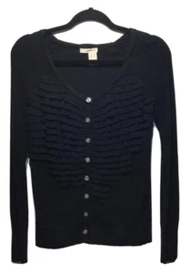 DKNY JEANS Damen-Strickpullover Größe Small schwarz Rüschen Knopfleiste - Bild 1 von 4