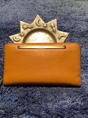 Fossil Liza Zip Around Wristlet Clutch Wallet Golden Mustard Leather NWT - Image 1 of 4