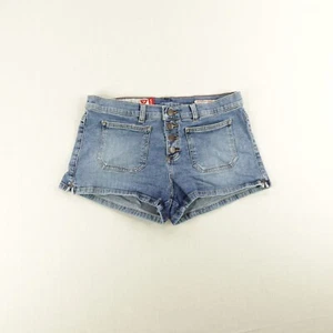 Vintage Guess Shorts Womens 30 Blue Denim Jean Button Fly Micro Mini Y2K Stretch - Picture 1 of 12