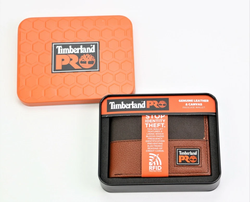 New Timberland Pro Patch Passcase Wallet Genuine Leather RFID Protection  - Image 1 of 4