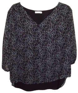 LUSH Blouse Women's Sz 2X V-Neck BLACK TEAL Lined BUTTON DOWN 3/4 Sleeve BUST 53 - Picture 1 of 8