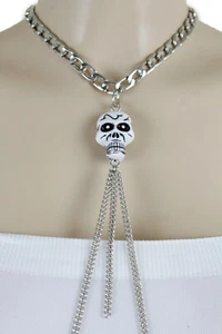 Mujeres Collar Largo Plata Metal Cuerpo Cadena Joyería Calavera Dije Gótico Emo Look - Imagen 1 de 12