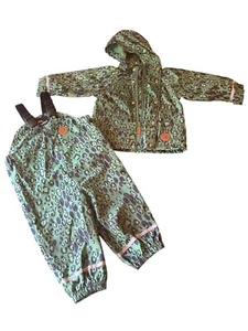 Mini Rodini Kids Leopard-Print Waterproof Jacket & Overalls Set US 12-18M Green - Picture 1 of 7