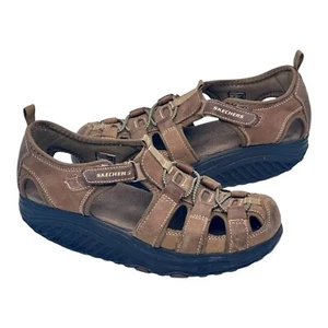 Skechers Shape Ups taglia 7 sandali donna, pescatore pelle marrone punta aperta tonificante, - Foto 1 di 13