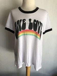 CHASER Official Women's "One Love" Graphic Rainbow Ringer T-Shirt Size Medium - Picture 1 of 4