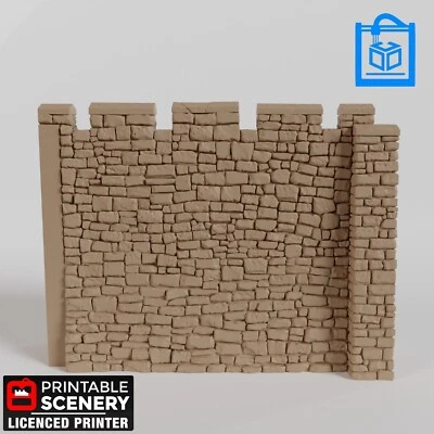 PRINTABLE SCENERY Straight SystemHex Castle Wall Tabletop Terrain 3D Print 10/15/20/28/32/54MM