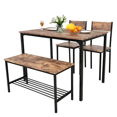 Modern Dining Table and Chair Set 2/4 Seats Metal Frame Kitchen Home Grey/Brown - Image 1 of 2