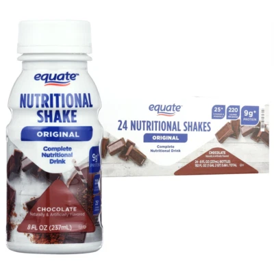 Shakes nutricionais de substituição de refeição Equate Original, chocolate, 8 fl oz, 24 unidades - Imagem 1 de 4