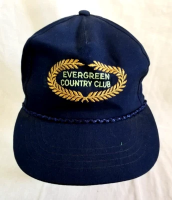 Navy Blue Evergreen Country Club Gold Embroidered Patch Golf Trucker Cap Hat - Image 1 of 4