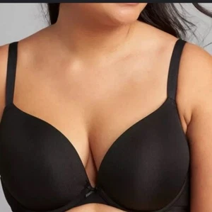 CACIQUE Bra 38DD Black Satin Full Coverage Plunge Lightly Lined T-Shirt Push Up - Picture 1 of 7