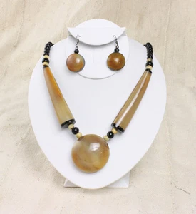African Women Maasai Bone Pendant Beaded Necklace Jewelry Set (10" long ) - Picture 1 of 3