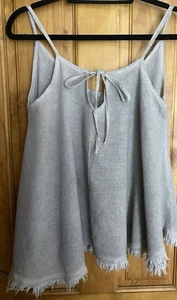 Sleeveless Linen Top With Boot String Straps And Tie Front Plus Frayed Look Hem - Picture 1 of 6