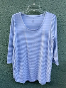 J.Jill A-Line Women Tunic Supima Cotton White Blue Striped Soft Sz M - Picture 1 of 4