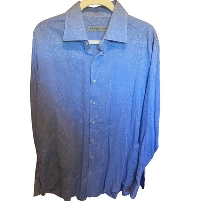 Etro Paisley Dress Shirt Italy Made Blue Cotton Men's 44 - Image 1 of 4