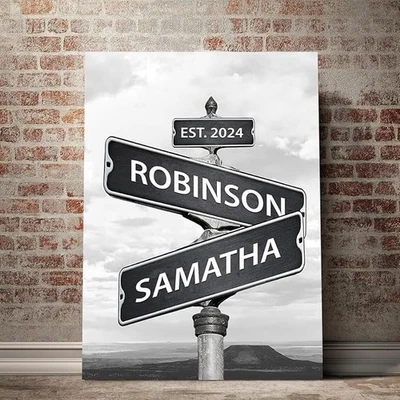 Personalized Crossroads Street Signs with Name And Date Sign Gift for Couples - Image 1 of 4