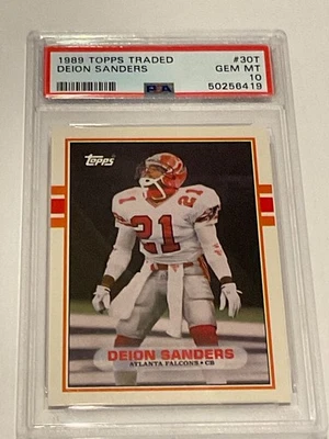 1989 Topps Traded 30T Deion Sanders RC PSA 10 Graded Rookie Card HOF Coach Prime - Image 1 of 2