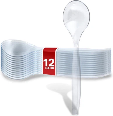 12 cucharas desechables de 10 pulgadas, plástico transparente 12 unidades,  Foto 1 de 4