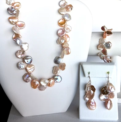 HONORA Natural KESHI PERLA Collar Pendientes y Pulsera Rosa Multi Set Foto 1 de 4