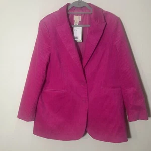H&M Women’s Pink Soft Corduroy Blazer Jacket Coat Large Stylish New With Tags ￼ - Picture 1 of 19