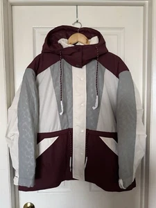 Coach Women’s Small Grey Multi Color Maroon Full-Zip Hooded Ski Jacket C6549 NEW - Picture 1 of 13