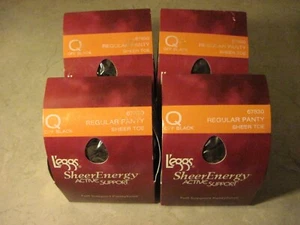 4 Pair Size Q Queen L'eggs Leggs Sheer Energy Active Support Off Black Pantyhose - Picture 1 of 8
