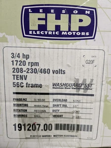 Leeson Washdown 3 Phase 3/4 HP Motor 191207.00 New - Picture 1 of 3