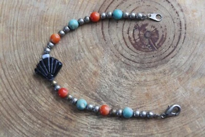 Pulsera de cuentas de turquesa, coral, SHELL 7" Foto 1 de 3