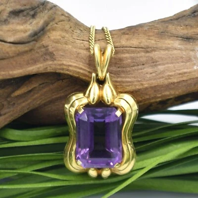 Collar de piedras preciosas de amatista corte esmeralda Estate de oro amarillo de 14 k 23 3/4" de largo Foto 1 de 4