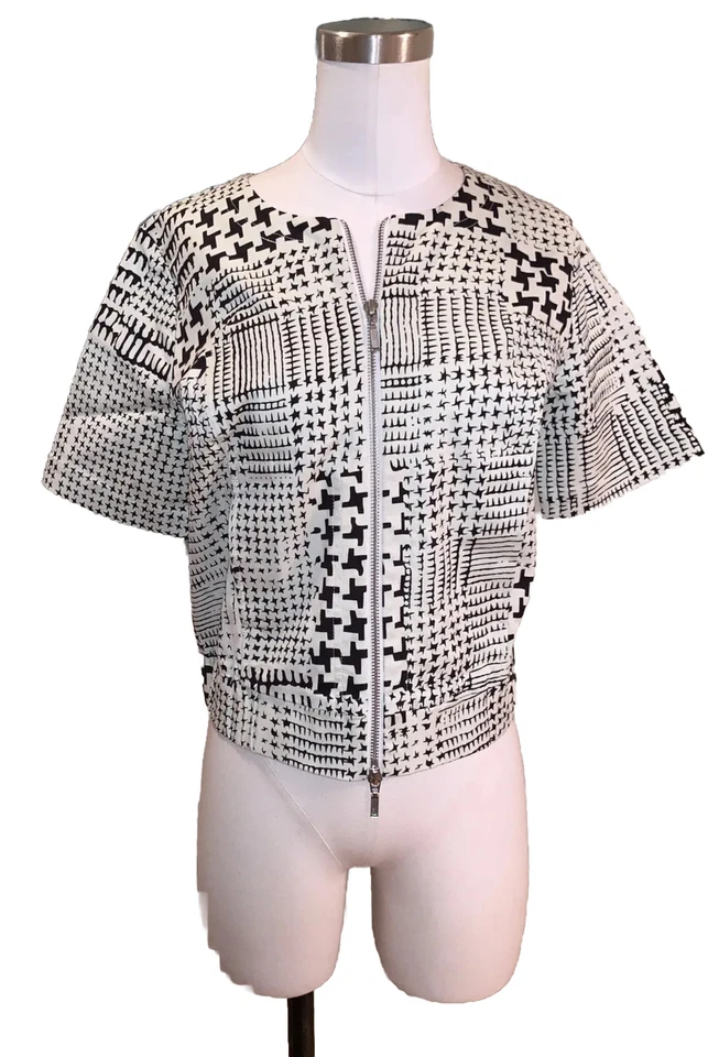 Cabi Women XS Coupe Bomber Jacket Style #931 Black/off White Double Zipper #788 - Image 1 of 4