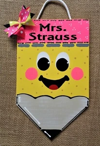 Personalize TEACHER PENCIL SIGN Name Plaque School Class Classroom Wall Hanger - Picture 1 of 1