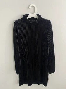 Girls Art Class Solid Black Ribbed Dress With Collar M (8) New - Picture 1 of 6