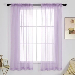 Lavender Purple Textured Sheer Window Curtains Rod Pocket Sheer Drapes 52x54 - Picture 1 of 3