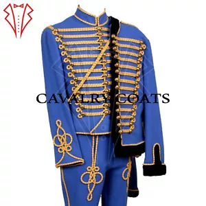 New Men's Blue Wool Hussar Jacket, 18th Century Officer Handmade Hussar Jacket - Picture 1 of 2