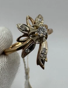 Ukraine 14K 585 Women's Gold Ring Natural Diamond 3.36g Custom Design 8.5 size - Picture 1 of 11