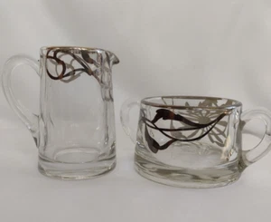 Antique Sterling Silver Floral Overlay Pressed Glass Cream & Sugar Set - Bild 1 von 5
