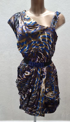 Butterfly By Matthew Williamson Tulip Dress Size 14 £70 Print Wiggle Satin Party - Image 1 of 4