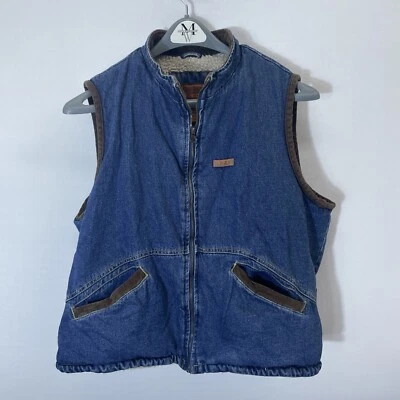 Para hombres Wrangler Hero Sherpa Forrado Denim Jean Chaleco Chaqueta Marrón Pana XL/XG Foto 1 de 4