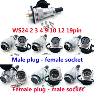 WS24 2 3 4 9 10 12 19pin Aviation Connector Bulkhead 4 Hole Circular Plug Socket - Picture 1 of 23