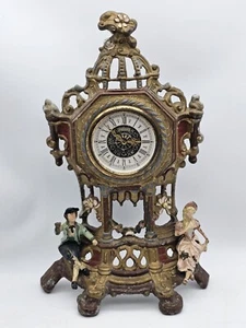 Vintage 50s 60s Baroque Gothic West German Hand Painted Mantle Table Clock - Picture 1 of 12