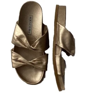 Aquazzura $625 Rose Gold Italian Leather Twist Flat Sandal Size 36 - Picture 1 of 12