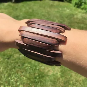 Wooden Panel Bracelet Sono Wood Elasticated FairTrade Handmade Rustic Tribal - Picture 1 of 3